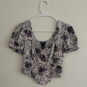 Skull, floral, Thorn and Fable crop top
